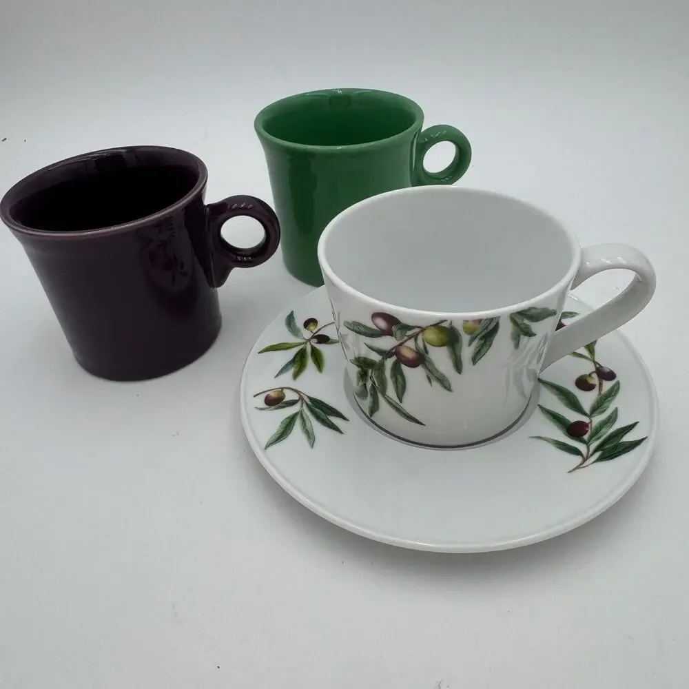 Pottery Barn Monique Lhuillier Olive Orchard 4 Cups and 4 Saucers